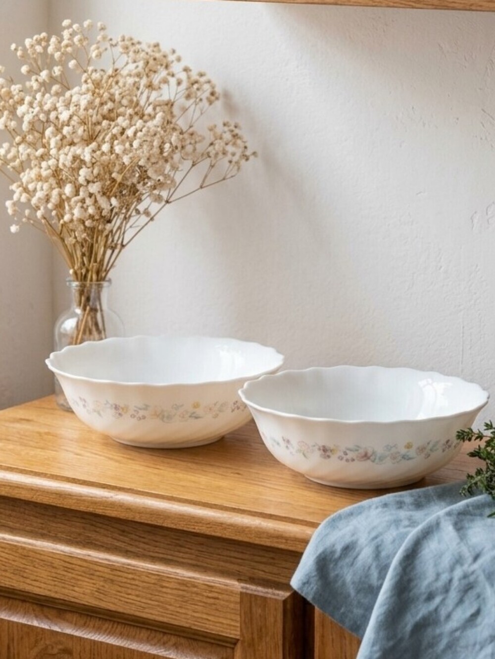 Vintage Arcopal France “Scalloped Floral” Bowls — Set of 2